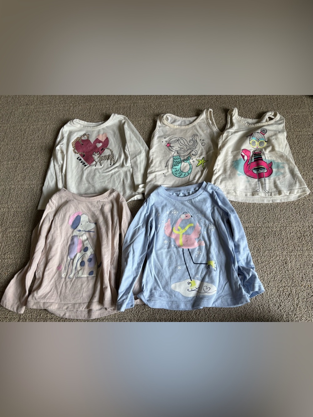 Girls Long Sleeve Graphic Tops - Mermaid, Flamingo & Playful Prints
